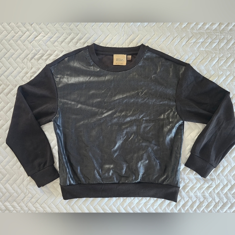 Elie Tahari Faux Leather Front Long Sleeve Top
